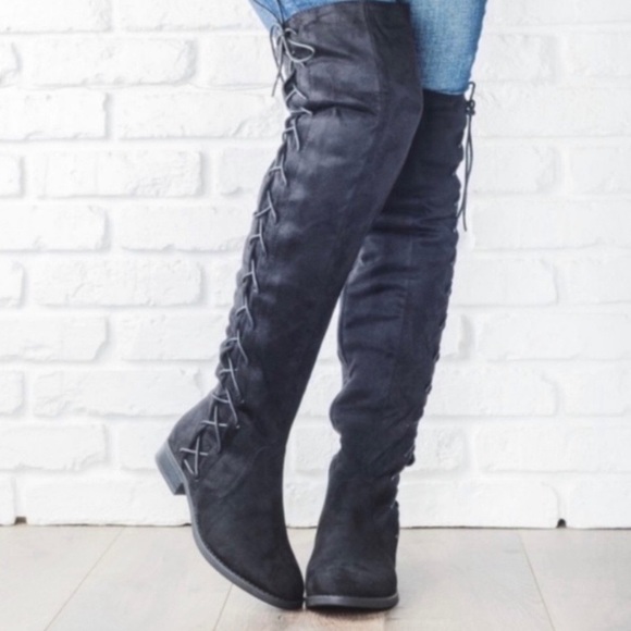 LAST! Vegan Suede Lace Up Side Boots - Picture 2 of 3